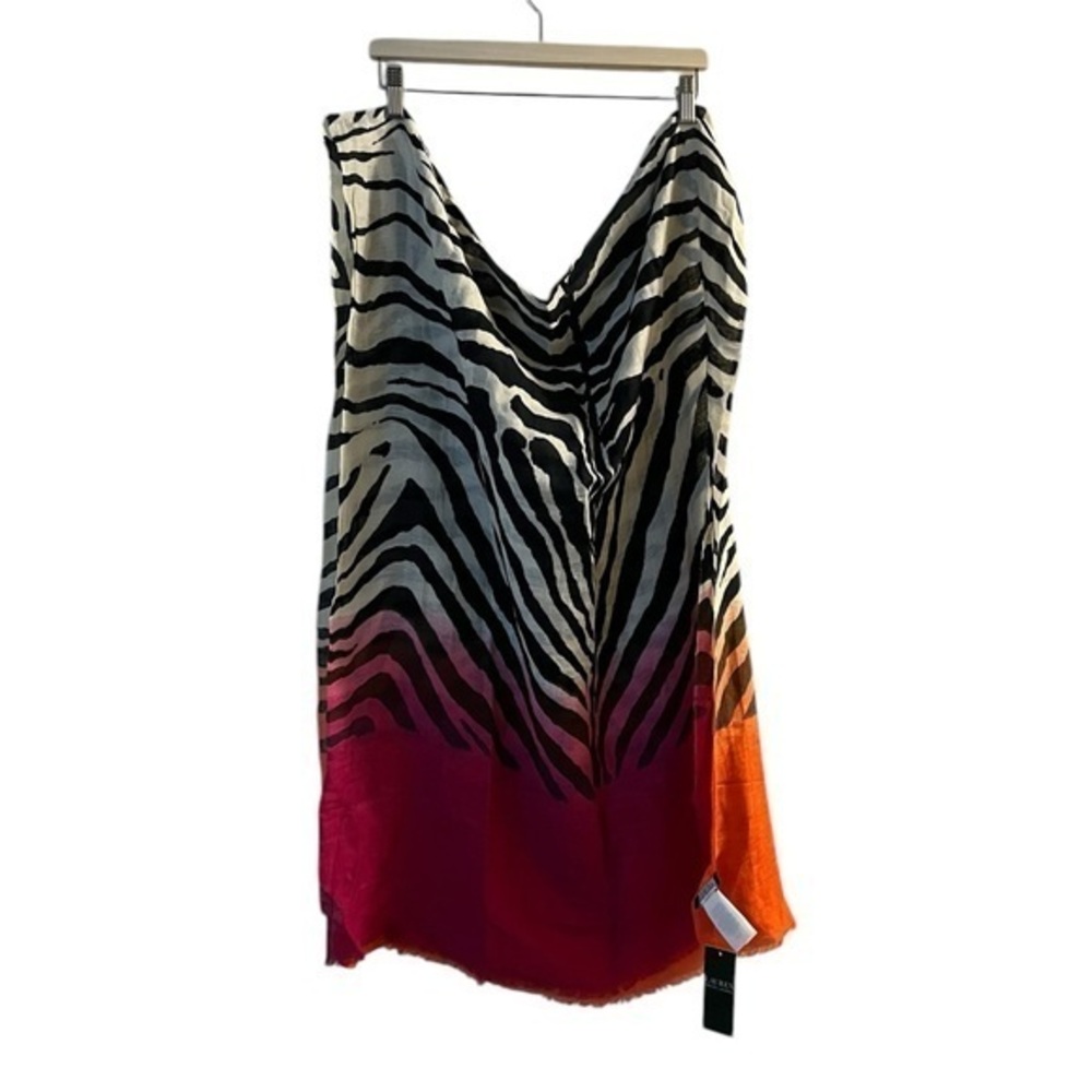 NWT! Lauren Ralph Lauren large linen blend zebra orange & pink scarf / wrap